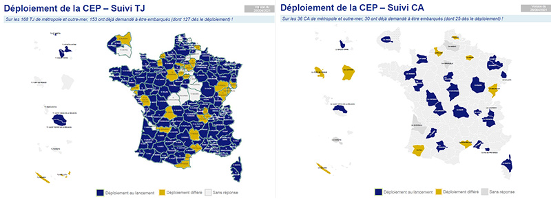 Carte des juridictions rejoignant la com électronique pénale 